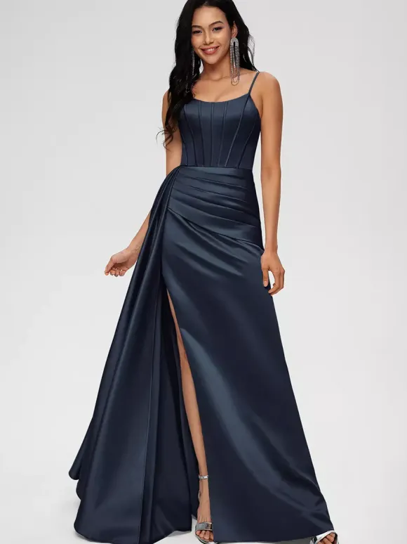 Bridesmaid Dress Ball Gown Floor-Length Zipper Elastic Woven Satin Wedding Party Dress