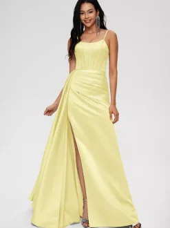 Bridesmaid Dress Ball Gown Floor-Length Zipper Elastic Woven Satin Wedding Party Dress