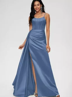 Bridesmaid Dress Ball Gown Floor-Length Zipper Elastic Woven Satin Wedding Party Dress