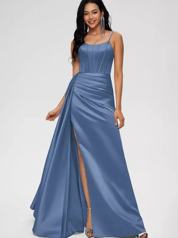 Bridesmaid Dress Ball Gown Floor-Length Zipper Elastic Woven Satin Wedding Party Dress