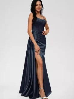 Bridesmaid Dress Ball Gown Floor-Length Zipper Elastic Woven Satin Wedding Party Dress