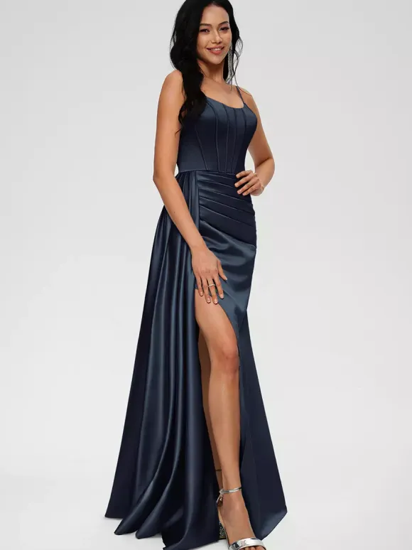 Bridesmaid Dress Ball Gown Floor-Length Zipper Elastic Woven Satin Wedding Party Dress