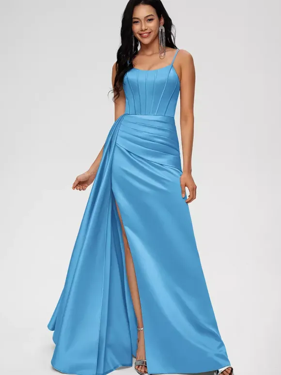 Bridesmaid Dress Ball Gown Floor-Length Zipper Elastic Woven Satin Wedding Party Dress