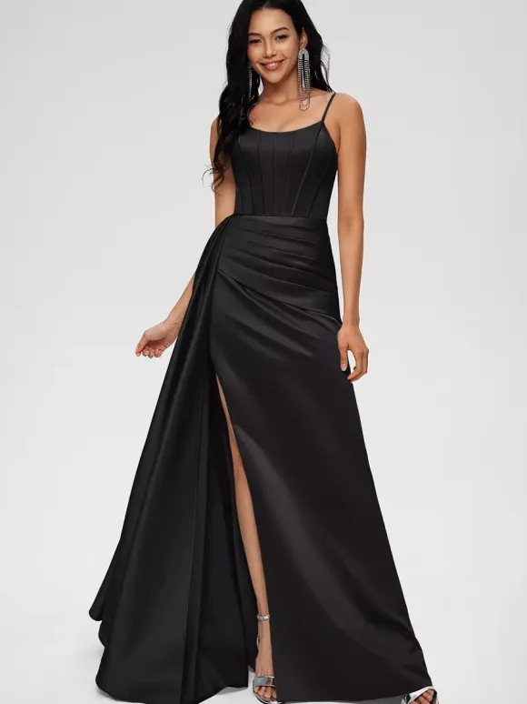 Bridesmaid Dress Ball Gown Floor-Length Zipper Elastic Woven Satin Wedding Party Dress