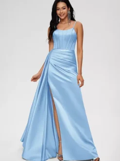Bridesmaid Dress Ball Gown Floor-Length Zipper Elastic Woven Satin Wedding Party Dress