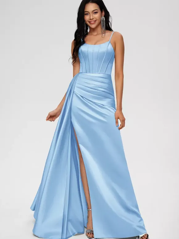 Bridesmaid Dress Ball Gown Floor-Length Zipper Elastic Woven Satin Wedding Party Dress