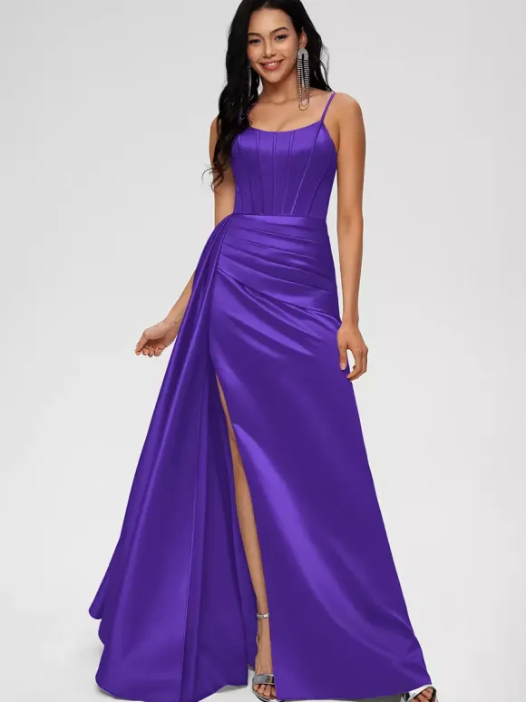 Bridesmaid Dress Ball Gown Floor-Length Zipper Elastic Woven Satin Wedding Party Dress