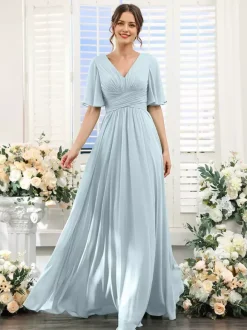 Bridesmaid Dress Chiffon A-Line Floor-Length Wedding Party Dress