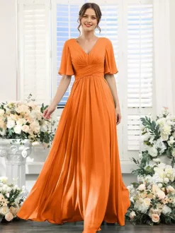 Bridesmaid Dress Chiffon A-Line Floor-Length Wedding Party Dress