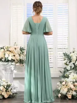 Bridesmaid Dress Chiffon A-Line Floor-Length Wedding Party Dress