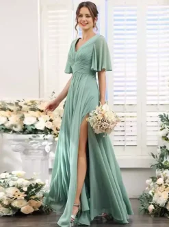 Bridesmaid Dress Chiffon A-Line Floor-Length Wedding Party Dress