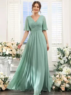 Bridesmaid Dress Chiffon A-Line Floor-Length Wedding Party Dress