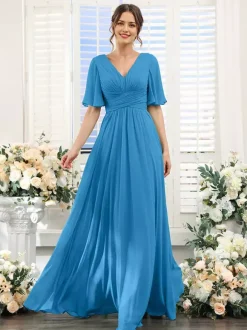 Bridesmaid Dress Chiffon A-Line Floor-Length Wedding Party Dress