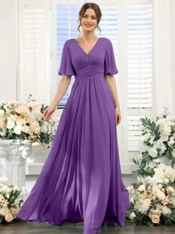 Bridesmaid Dress Chiffon A-Line Floor-Length Wedding Party Dress