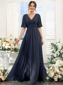Bridesmaid Dress Chiffon A-Line Floor-Length Wedding Party Dress