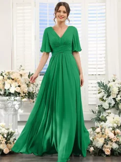 Bridesmaid Dress Chiffon A-Line Floor-Length Wedding Party Dress