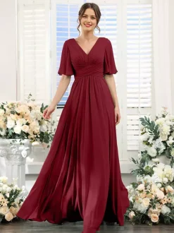 Bridesmaid Dress Chiffon A-Line Floor-Length Wedding Party Dress