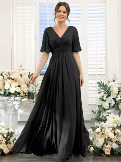 Bridesmaid Dress Chiffon A-Line Floor-Length Wedding Party Dress