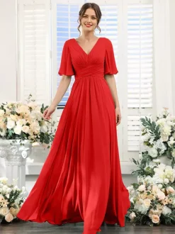 Bridesmaid Dress Chiffon A-Line Floor-Length Wedding Party Dress