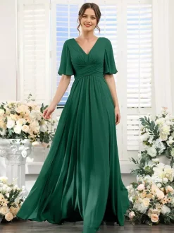 Bridesmaid Dress Chiffon A-Line Floor-Length Wedding Party Dress