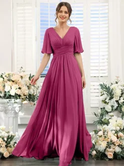 Bridesmaid Dress Chiffon A-Line Floor-Length Wedding Party Dress