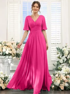 Bridesmaid Dress Chiffon A-Line Floor-Length Wedding Party Dress