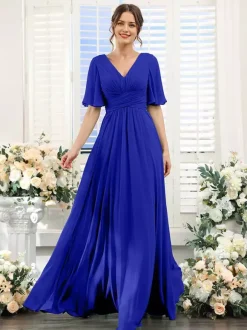 Bridesmaid Dress Chiffon A-Line Floor-Length Wedding Party Dress