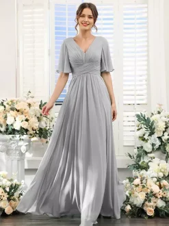 Bridesmaid Dress Chiffon A-Line Floor-Length Wedding Party Dress