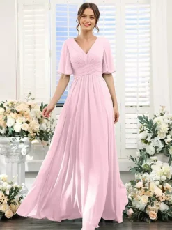 Bridesmaid Dress Chiffon A-Line Floor-Length Wedding Party Dress