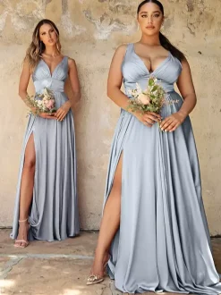 Bridesmaid Dress Elastic Silk Like Satin Mermaid Floor-Length Prom Dress