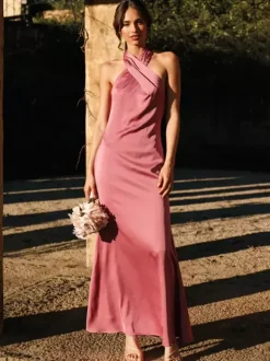 Bridesmaid Dress Elastic Silk Like Satin Ball Gown Floor-Length Wedding Party Dress