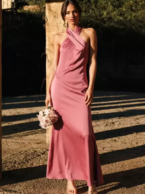 Bridesmaid Dress Elastic Silk Like Satin Ball Gown Floor-Length Wedding Party Dress