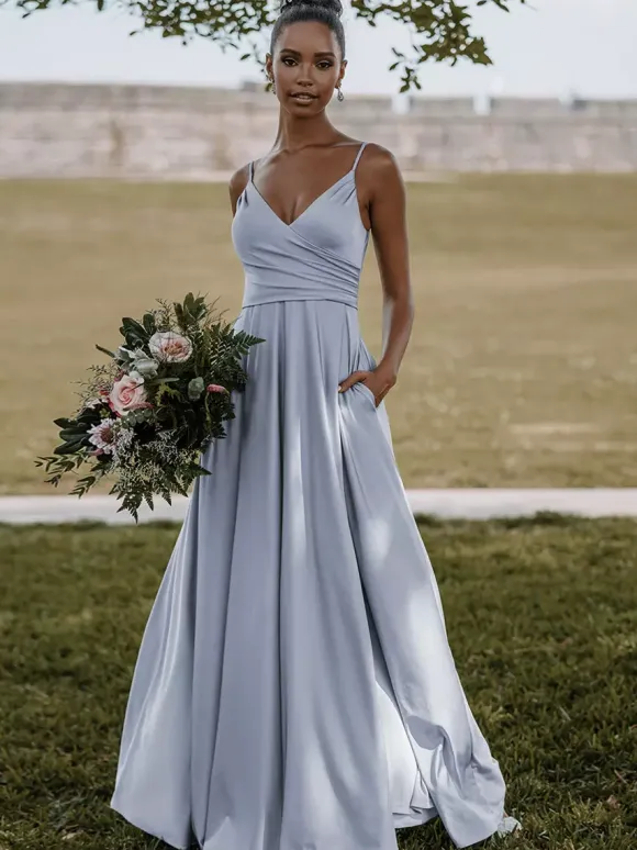 Bridesmaid Dress Elastic Silk Like Satin A-Line Floor-Length Formal Gowns