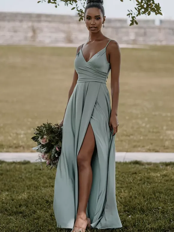 Bridesmaid Dress Elastic Silk Like Satin A-Line Floor-Length Formal Gowns