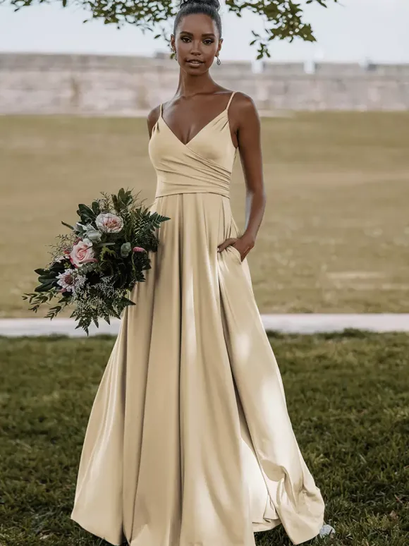 Bridesmaid Dress Elastic Silk Like Satin A-Line Floor-Length Formal Gowns