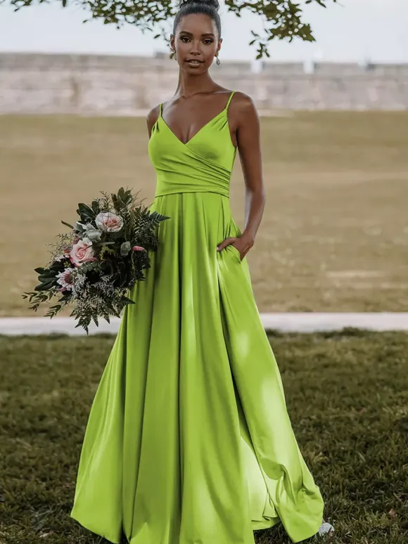 Bridesmaid Dress Elastic Silk Like Satin A-Line Floor-Length Formal Gowns
