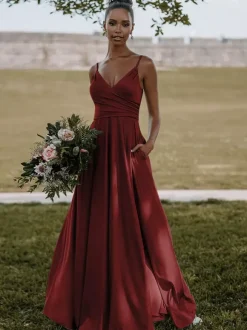 Bridesmaid Dress Elastic Silk Like Satin A-Line Floor-Length Formal Gowns