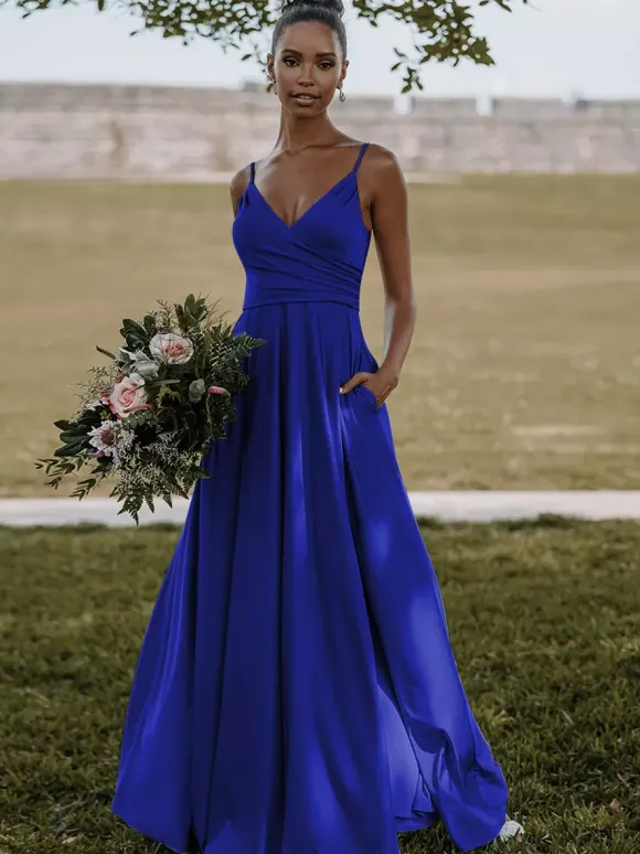 Bridesmaid Dress Elastic Silk Like Satin A-Line Floor-Length Formal Gowns