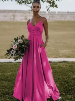 Bridesmaid Dress Elastic Silk Like Satin A-Line Floor-Length Formal Gowns
