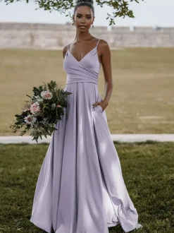 Bridesmaid Dress Elastic Silk Like Satin A-Line Floor-Length Formal Gowns