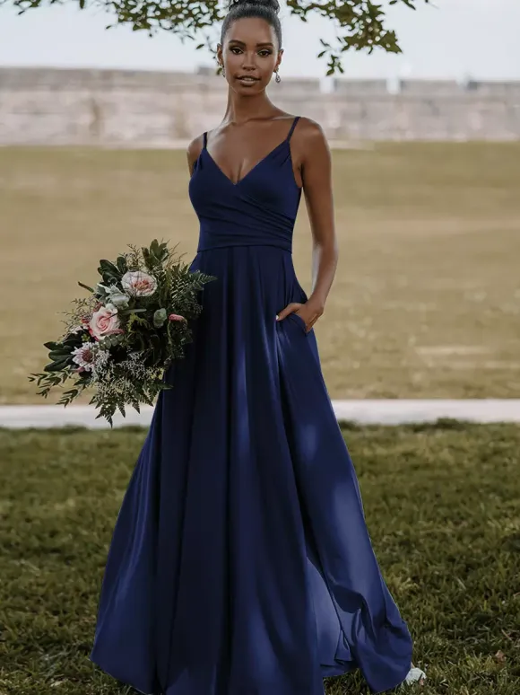 Bridesmaid Dress Elastic Silk Like Satin A-Line Floor-Length Formal Gowns