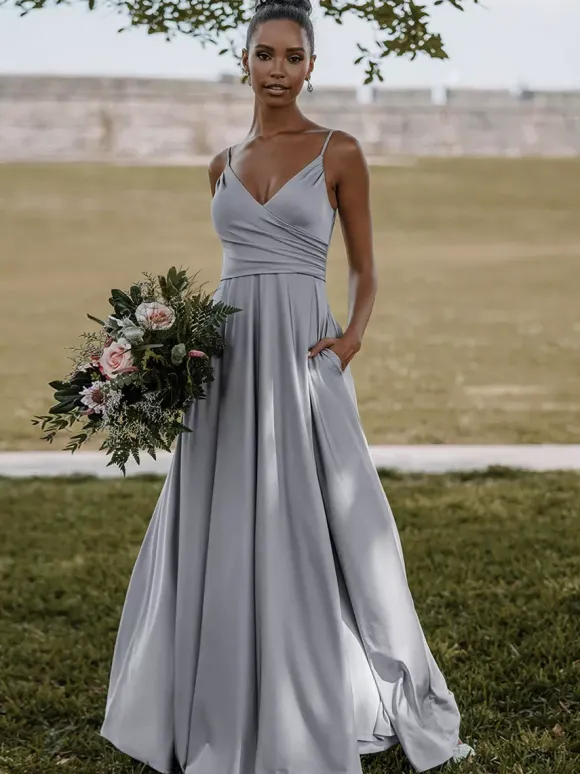 Bridesmaid Dress Elastic Silk Like Satin A-Line Floor-Length Formal Gowns