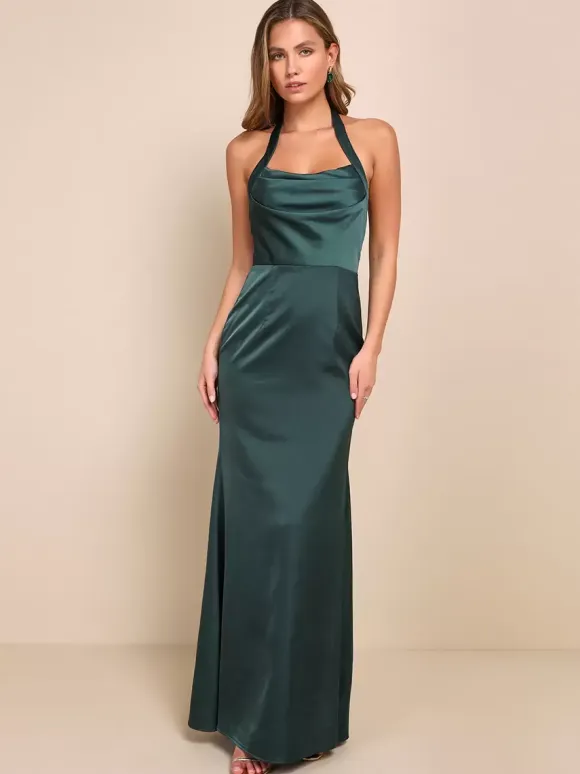 Bridesmaid Dress Halter Open Back Mermaid Wedding Party Maxi Dresses