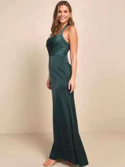 Bridesmaid Dress Halter Open Back Mermaid Wedding Party Maxi Dresses
