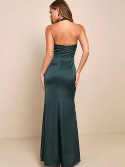 Bridesmaid Dress Halter Open Back Mermaid Wedding Party Maxi Dresses