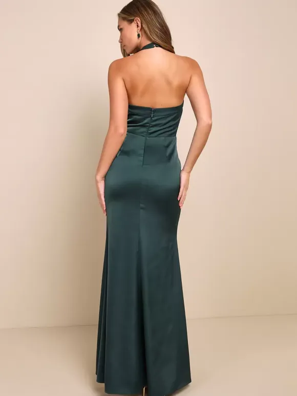 Bridesmaid Dress Halter Open Back Mermaid Wedding Party Maxi Dresses