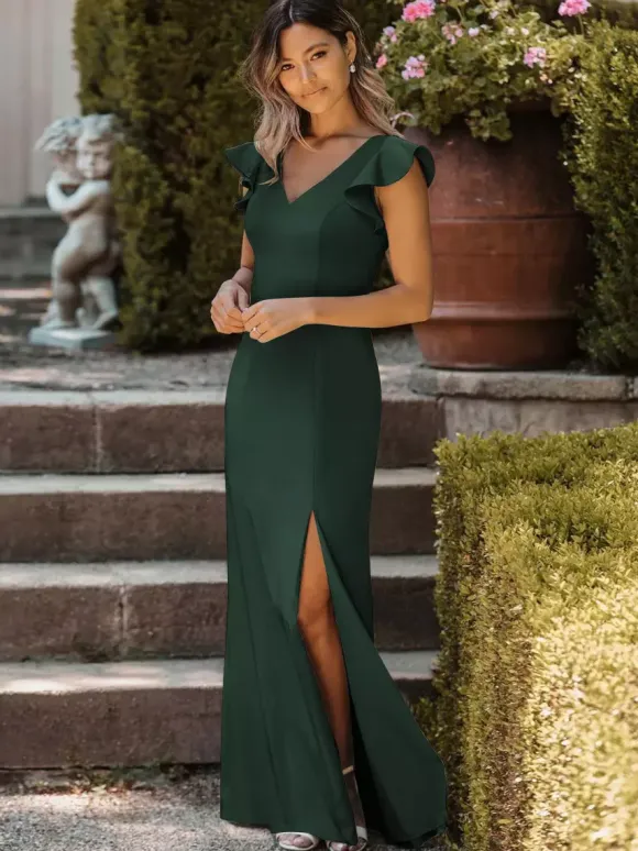 Bridesmaid Dress Satin Fabric Sheath Floor-Length Wedding Party Dress
