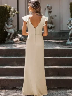 Bridesmaid Dress Satin Fabric Sheath Floor-Length Wedding Party Dress