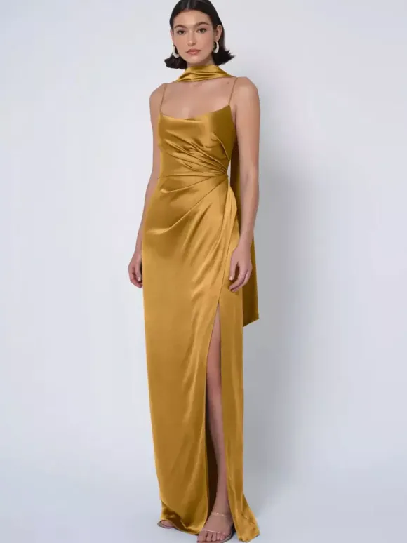 Bridesmaid Dress Satin Fabric Ball Gown Floor-Length Wedding Party Dress
