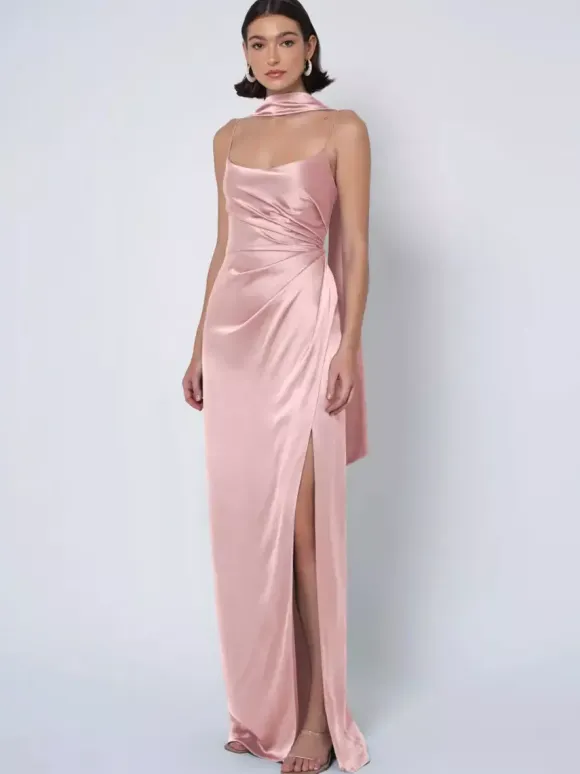 Bridesmaid Dress Satin Fabric Ball Gown Floor-Length Wedding Party Dress